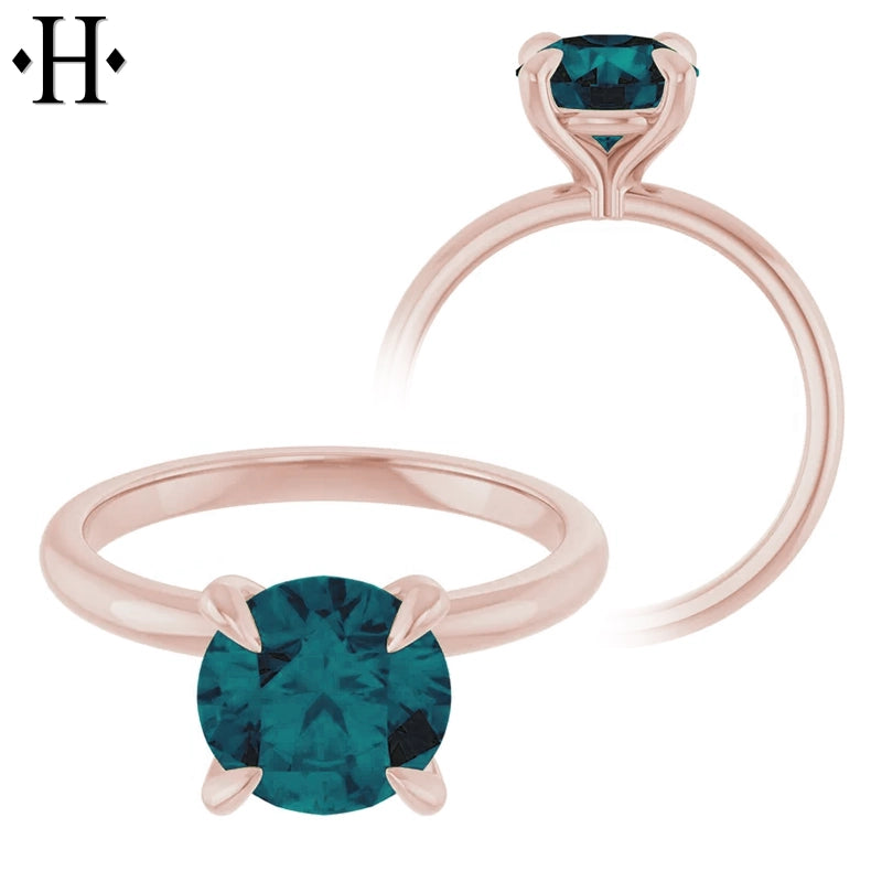 1.00ctr-2.00ctr Round Cut Teal Moissanite Ring Tailor Made