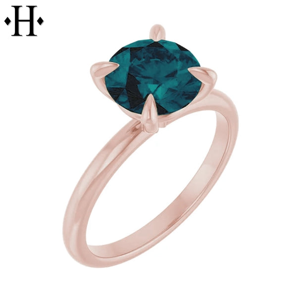 1.00ctr-2.00ctr Round Cut Teal Moissanite Ring