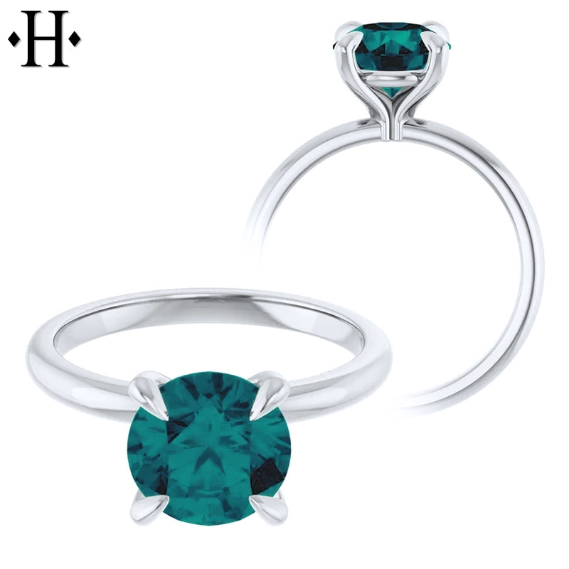 1.00ctr-2.00ctr Round Cut Teal Moissanite Ring Tailor Made