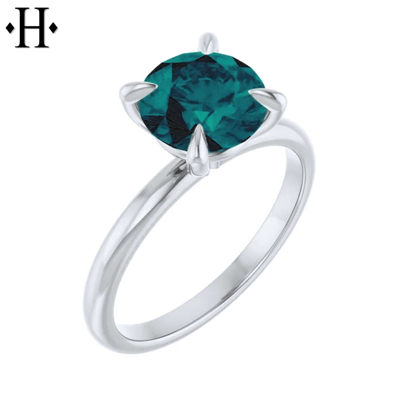 1.00ctr-2.00ctr Round Cut Teal Moissanite Ring Tailor Made