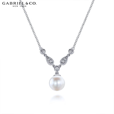 Genuine Pearl & Diamond Drop Necklace
