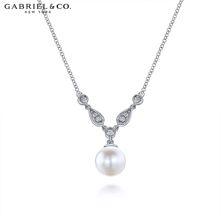 Genuine Pearl & Diamond Drop Necklace