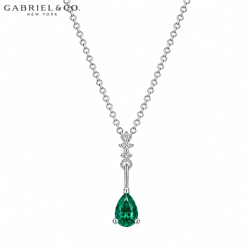 Genuine Emerald & Diamond Drop Necklace