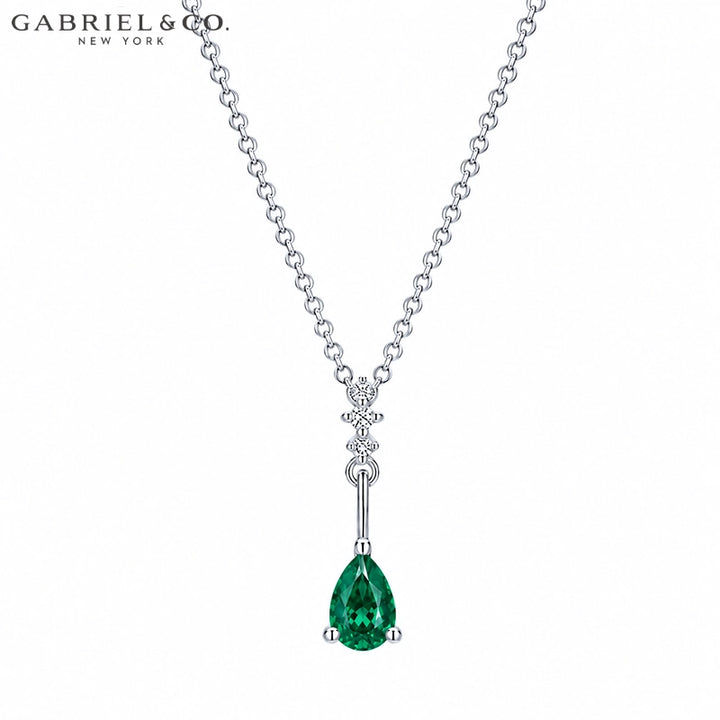 Genuine Emerald & Diamond Drop Necklace