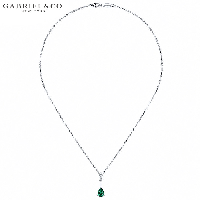 14kt Genuine Emerald & Diamond Drop Necklace