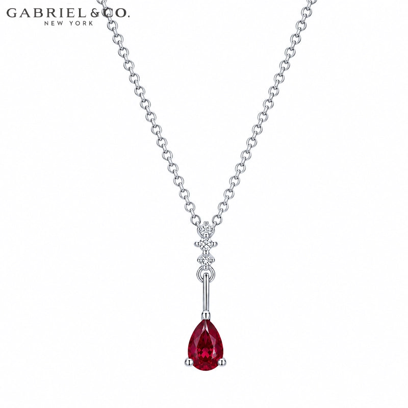 14kt Genuine Ruby & Natural Diamond Drop Necklace