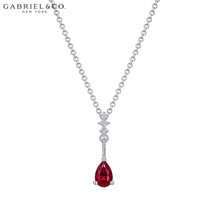 Genuine Ruby & Natural Diamond Drop Necklace