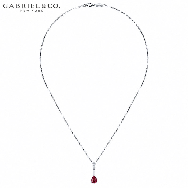 14kt Genuine Ruby & Natural Diamond Drop Necklace