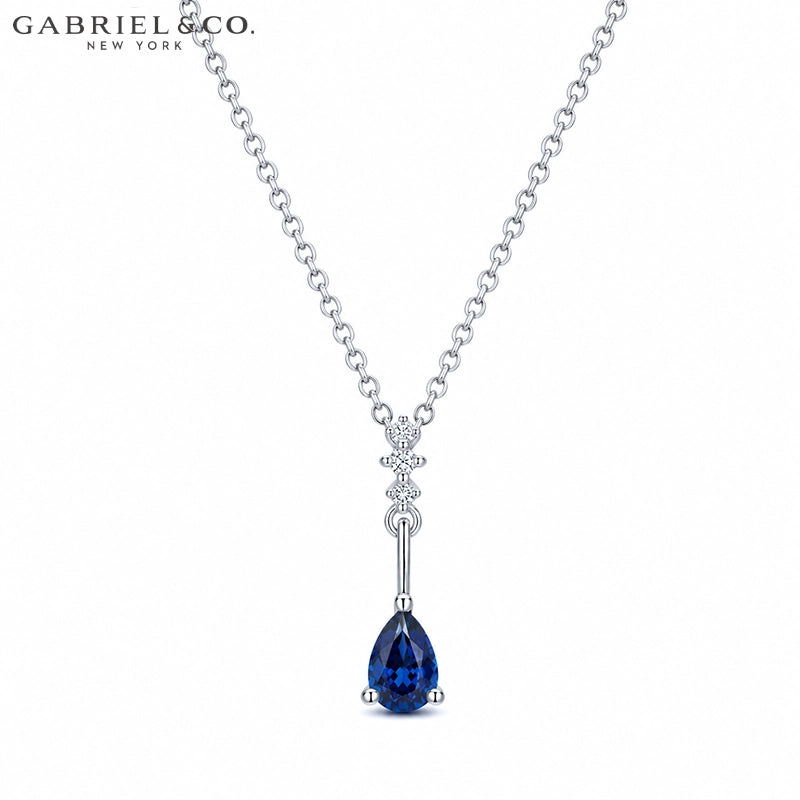 14kt Genuine Sapphire & Natural Diamond Drop Necklace