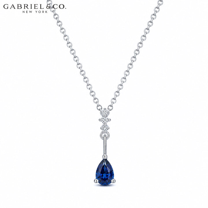 Genuine Sapphire & Natural Diamond Drop Necklace
