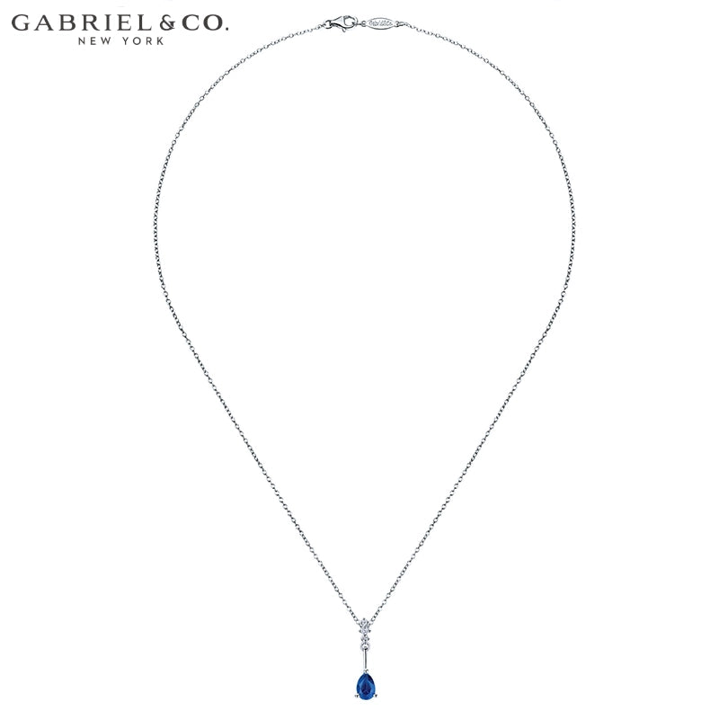 14kt Genuine Sapphire & Natural Diamond Drop Necklace