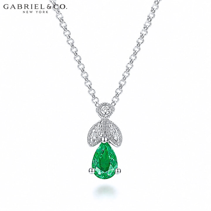 Genuine Emerald & Natural Diamond Drop Necklace