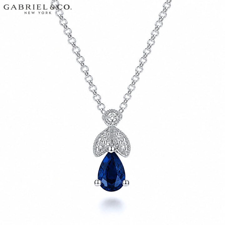 Genuine Sapphire & Natural Diamond Drop Necklace