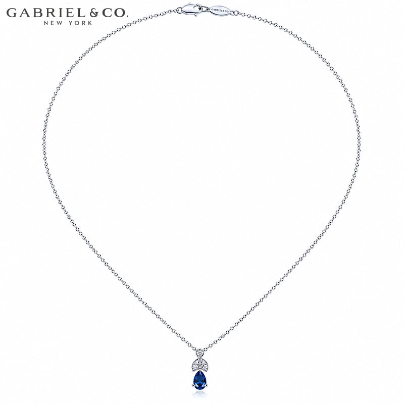 14kt Genuine Sapphire & Natural Diamond Drop Necklace