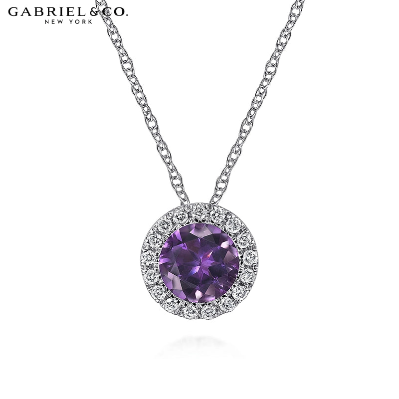Genuine Amethyst & Natural Diamond Halo Necklace