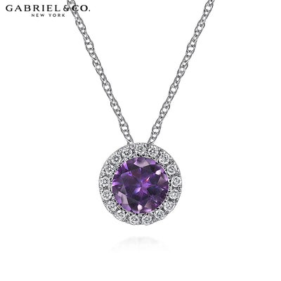 Amethyst & Diamond Halo Necklace