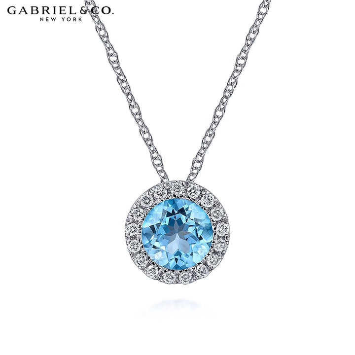 Swiss Blue Topaz & Diamond Halo Necklace