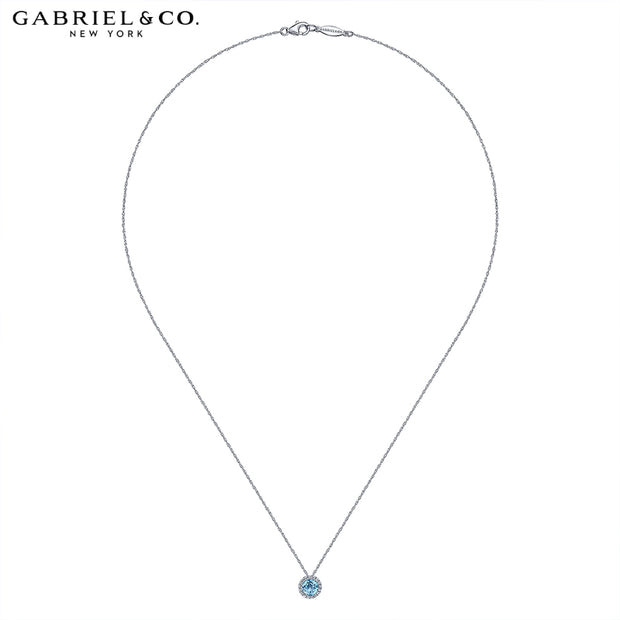 Swiss Blue Topaz & Diamond Halo Necklace