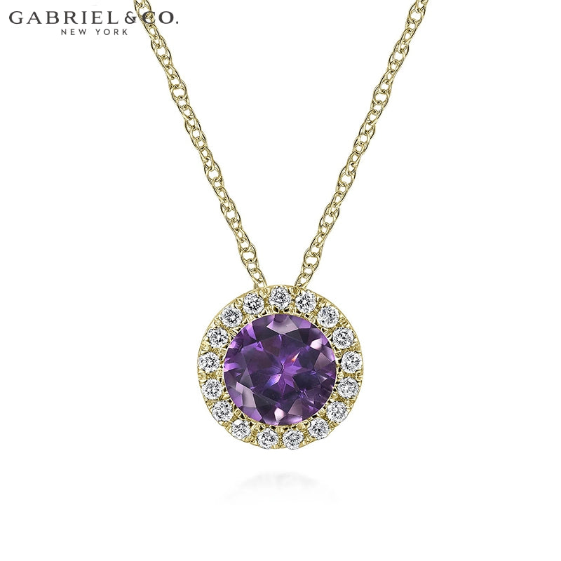 Genuine Amethyst & Natural Diamond Halo Necklace