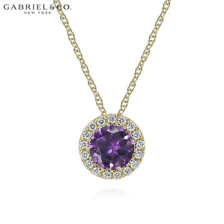 Genuine Amethyst & Diamond Halo Necklace