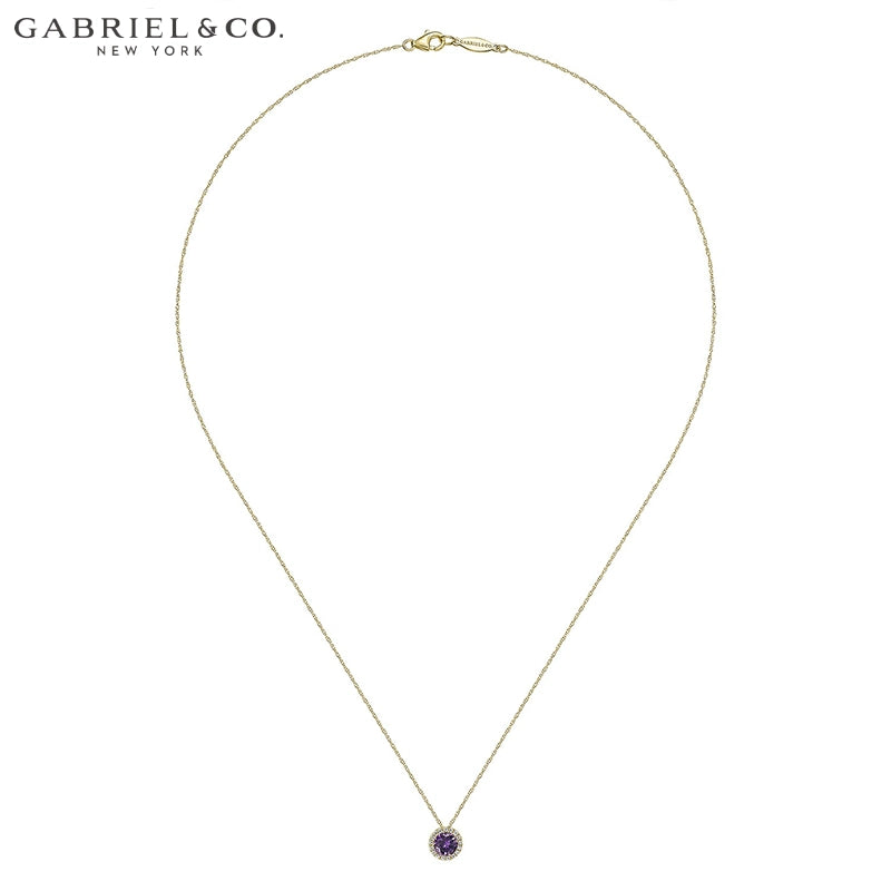 14kt Genuine Amethyst & Natural Diamond Halo Necklace