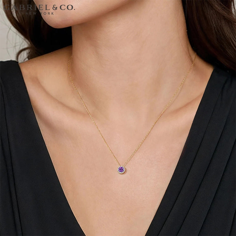 Genuine Amethyst & Natural Diamond Halo Necklace