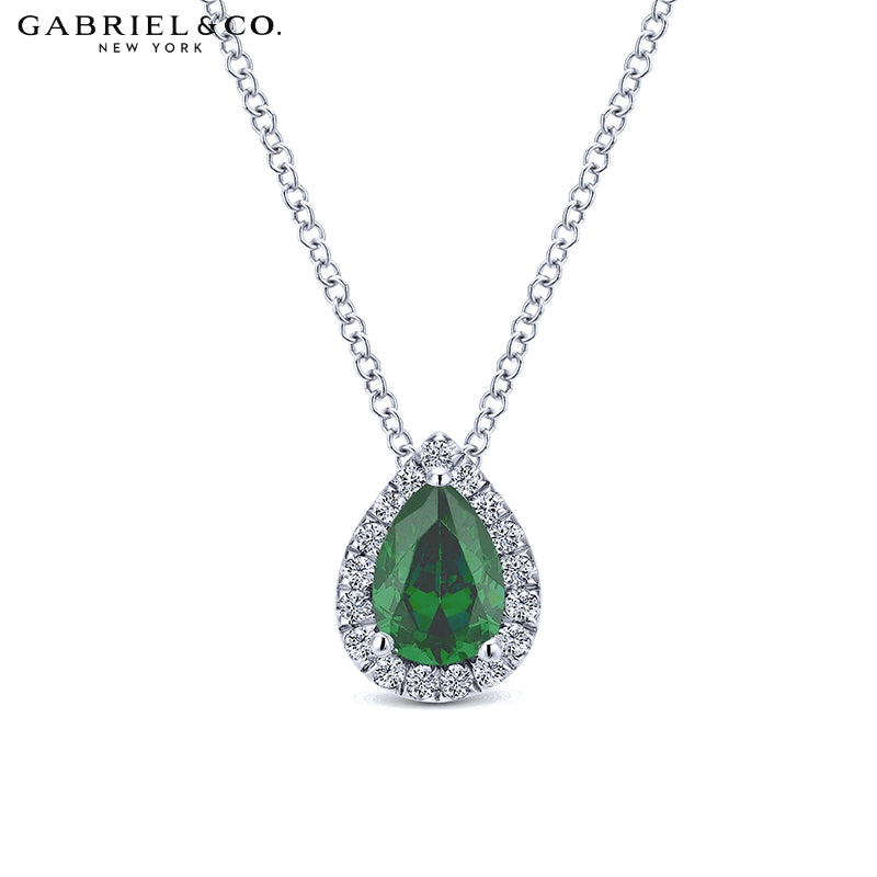 Genuine Emerald & Natural Diamond Halo Necklace