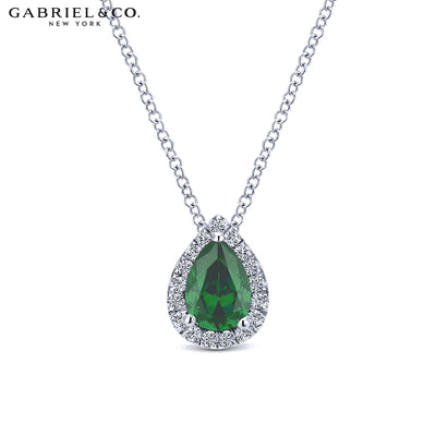 14kt Emerald & Diamond Halo Necklace