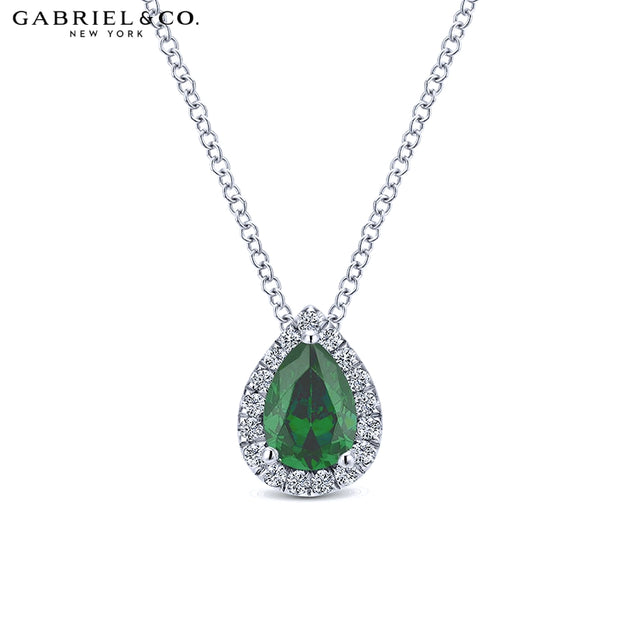 Emerald & Diamond Halo Necklace