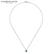 14kt Emerald & Diamond Halo Necklace