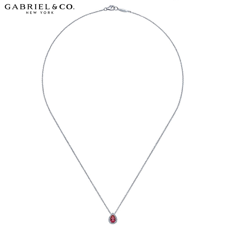14kt Genuine Ruby & Natural Diamond Halo Necklace
