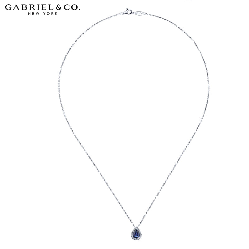 14kt Genuine Sapphire & Natural Diamond Halo Necklace
