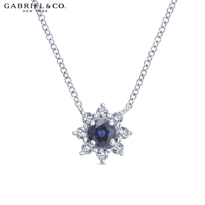 14kt Sapphire & Diamond Star Halo Necklace