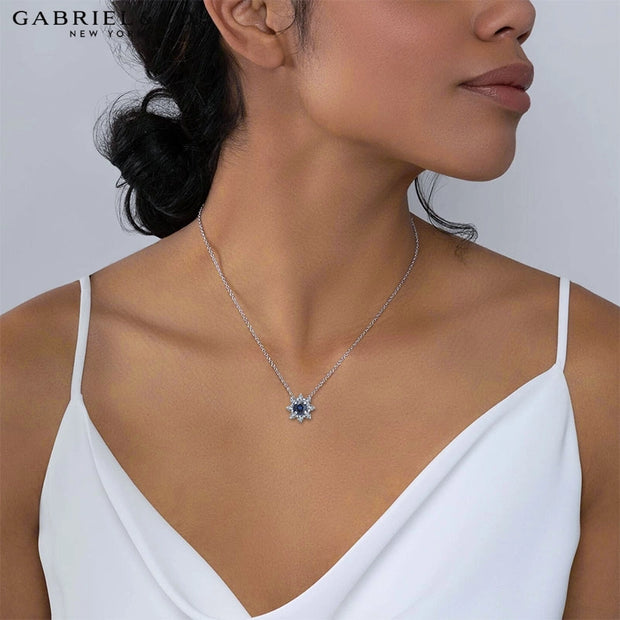 14kt Sapphire & Diamond Star Halo Necklace