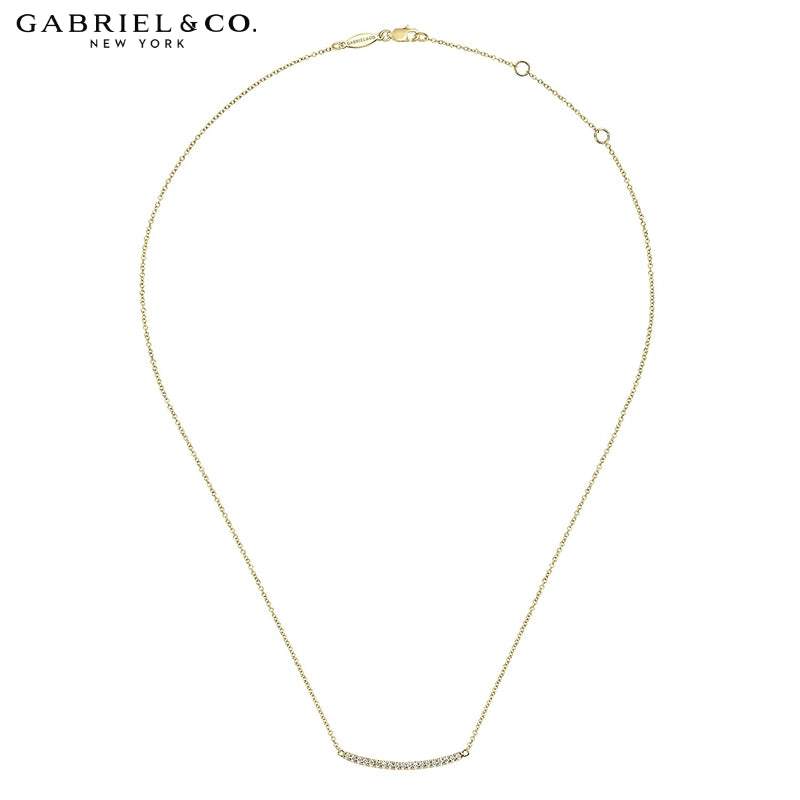 14kt Natural Diamond Curved Bar Necklace