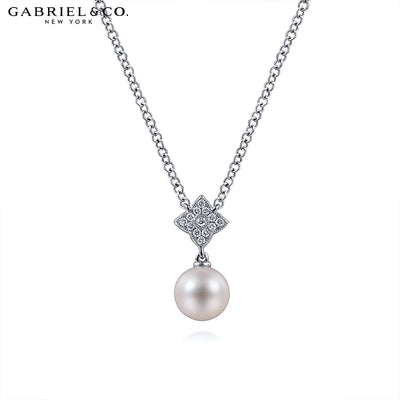 Genuine Pearl & Diamond Drop Necklace