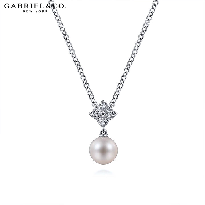 Genuine Pearl & Diamond Drop Necklace
