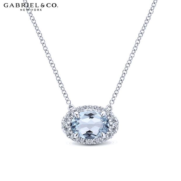 14kt Aquamarine & Diamond Halo Necklace