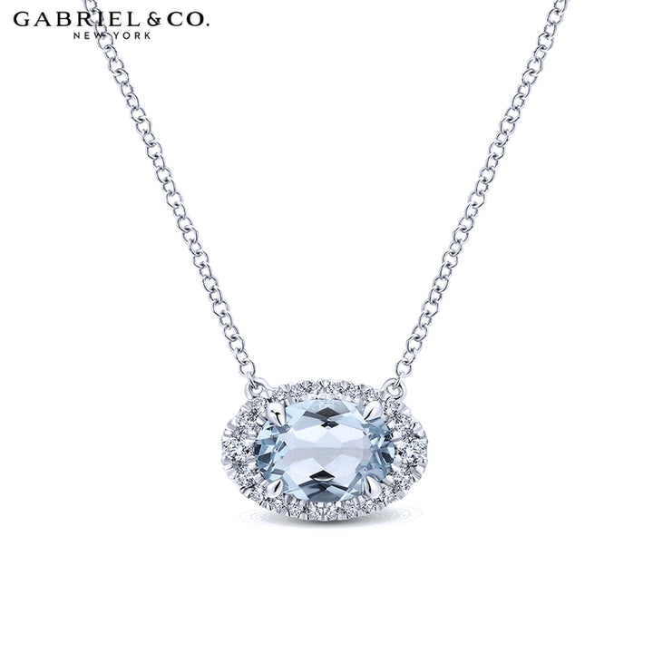14kt Aquamarine & Diamond Halo Necklace