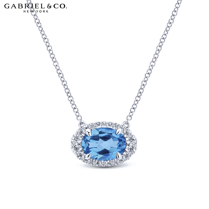 14kt Blue Topaz & Diamond Halo Necklace