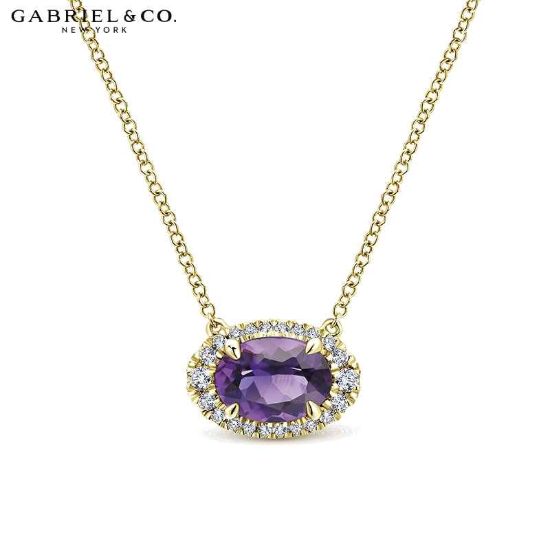 Genuine Amethyst & Natural Diamond Halo Necklace