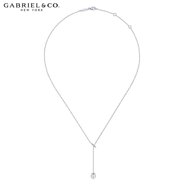 14kt Cultured Pearl & Diamond Y Necklace