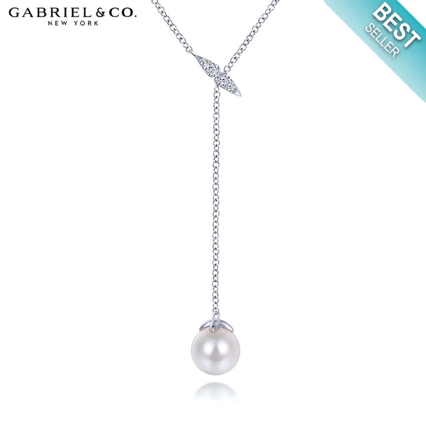 14kt Cultured Pearl & Diamond Y Necklace