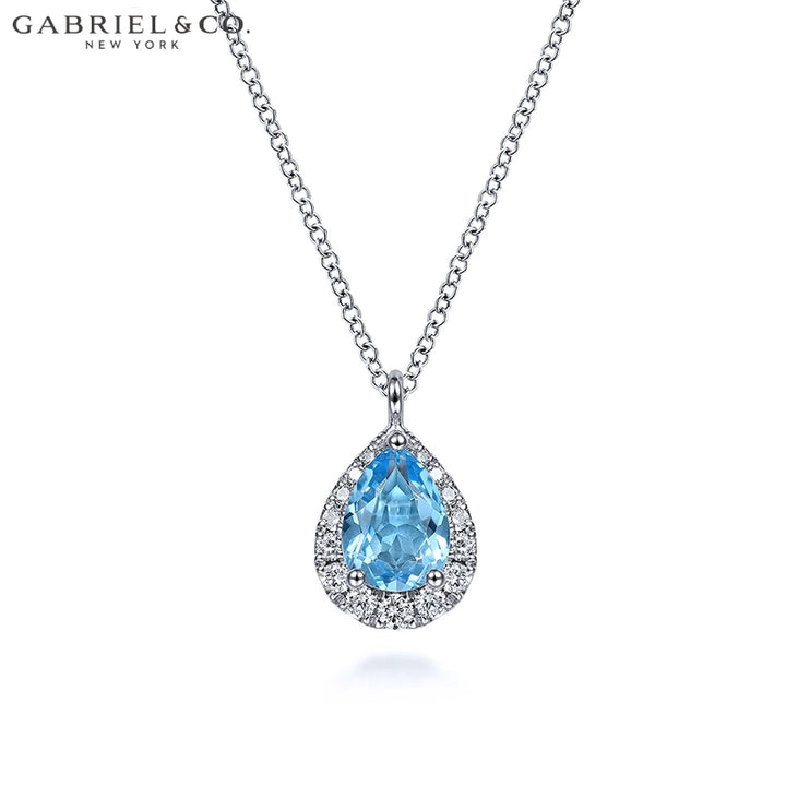 Genuine Blue Topaz & Diamond Halo Necklace