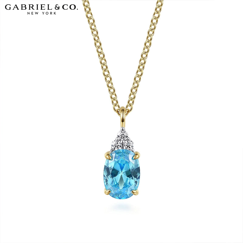 Genuine Swiss Blue Topaz & Diamond Necklace