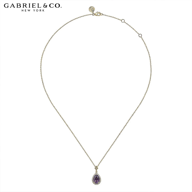 14kt Genuine Amethyst & Natural Diamond Halo Necklace