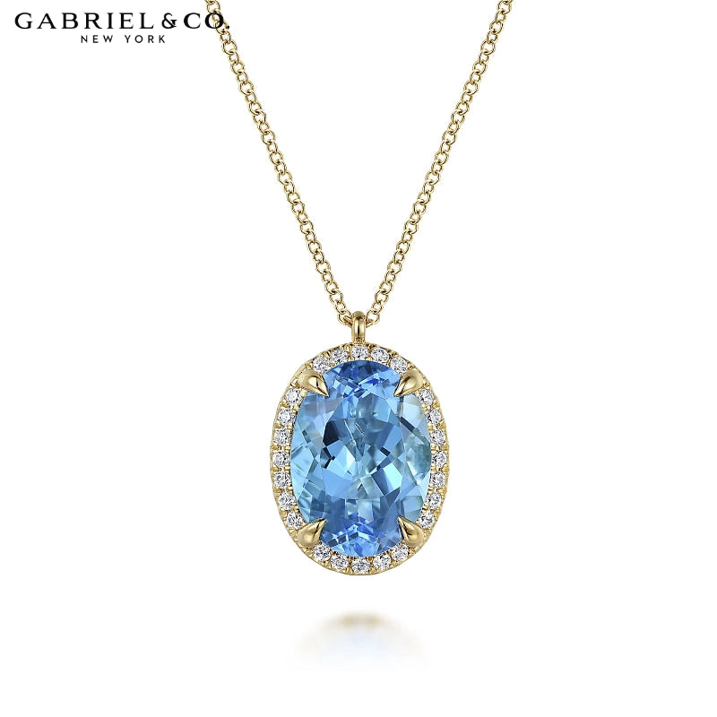 Genuine Blue Topaz & Diamond Halo Necklace