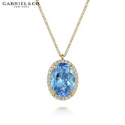 14kt Blue Topaz & Diamond Halo Necklace