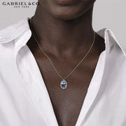 14kt Blue Topaz & Diamond Halo Necklace