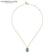 14kt Blue Topaz & Diamond Halo Necklace